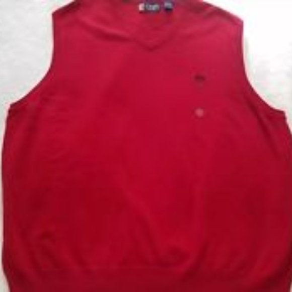 CHAPS MEN'S SIZE S SWEATER VEST RED W/ NAVY LOGO V NECK CHRISTMAS HOLIDAY NWT - Picture 4 of 10